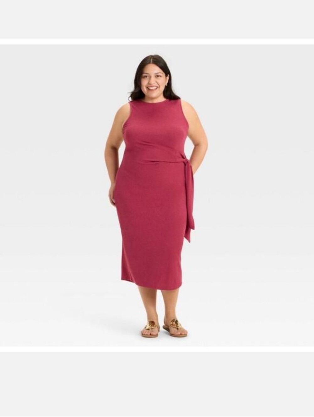 NWT Ava & Vive Sleeveless Midi Dress with Side Tie